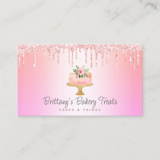 QR-code Bakkerroze Cake Glitter Rainbow Ombre Visitekaartje (Voorkant)