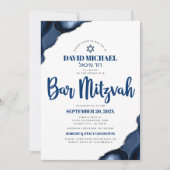 QR Code Bar Mitswa Navy Blue Agate Script Modern Kaart (Voorkant)