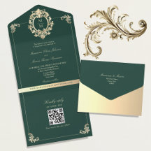 QR Code Barok Goud Smaragdgroen Huwelijk