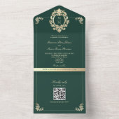 QR Code Barok Goud Smaragdgroen Huwelijk All In One Uitnodiging (Binnen)