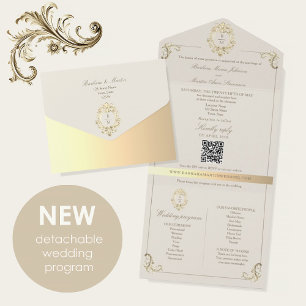 QR-code Barok Monogram Trouwen All In One Uitnodiging