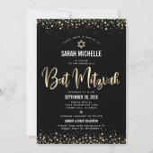 QR Code Bat Mitzvah Modern Zwart Goud Glitters Gla Kaart (Voorkant)