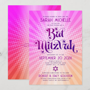 QR Code Bat Mitzvah Retro Roze Sinaasappel Gradien Kaart