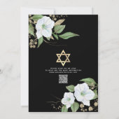 QR Code Bat Mitzvah Zwart Goud Bloemig Script Meis Kaart (Achterkant)