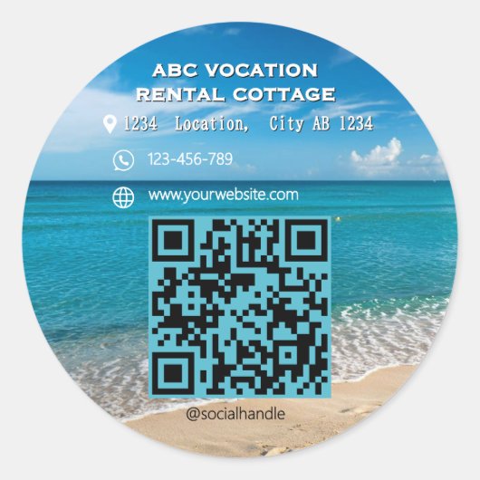 QR Code Beach Elegant Spa Reizen Ronde Sticker (Voorkant)