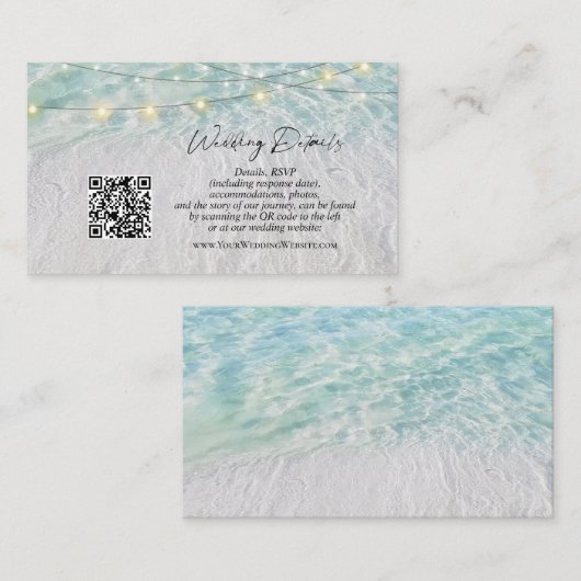 QR Code Beach Seaside String Lights Weddenschap De Informatiekaartje (Voorkant / Achterkant)