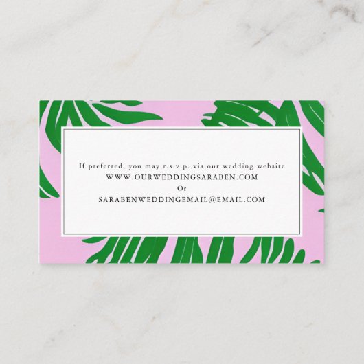 QR Code Beach Weddenschap RSVP roze groene palmboo Informatiekaartje (Achterkant)