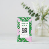 QR Code Beach Weddenschap RSVP roze groene palmboo Informatiekaartje (Staand voorkant)