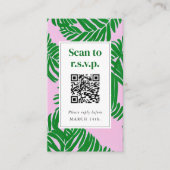 QR Code Beach Weddenschap RSVP roze groene palmboo Informatiekaartje (Voorkant)