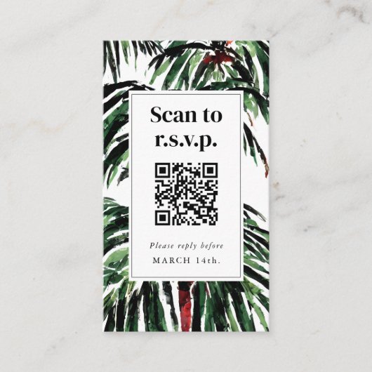 QR Code Beach Wedding RSVP Geschilderde palmbomen Informatiekaartje (Voorkant)