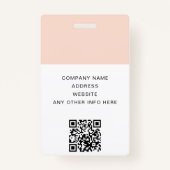 QR Code Bedrijf Logo Blush Pink Foto Medewerker ID Badge (Achterkant)