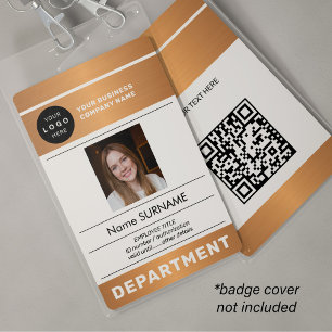 QR-code bedrijf logo foto van werknemer koperen ID Badge