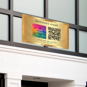 QR Code Bedrijf Logo Naam Gold Promotional Outdoor Spandoek