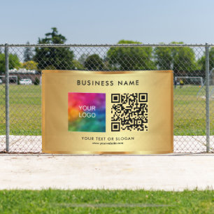 QR Code Bedrijf Logo Naam Outdoor Gold Promotie Spandoek