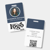 QR-code - Bedrijf Logo Navy Blue Photo Employee ID Badge (Front & Back)