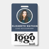 QR-code - Bedrijf Logo Navy Blue Photo Employee ID Badge (Front)