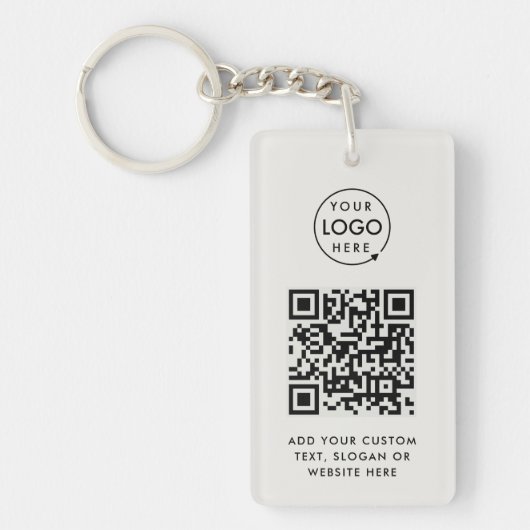 QR-code | Bedrijfs Logo Eenvoudig grijs Sleutelhanger (Voorkant)