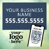 QR Code Bedrijfslogo Modern Minimalistisch Navybla Raamsticker (Vel 3)