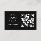 QR Code Bedrijfslogo Zwart Modern Professioneel Visitekaartje (Voorkant)