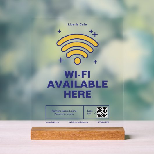 QR Code Bedrijfsnaam Minimale WiFi Details Acryl Bord (Neutraal)