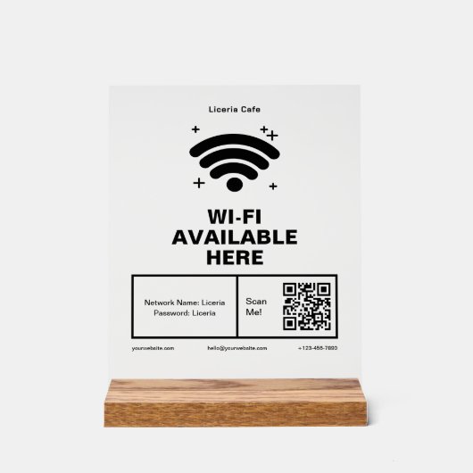 QR Code Bedrijfsnaam Minimale WiFi Details Acryl Bord (Voorkant)