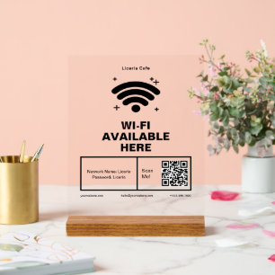 QR Code Bedrijfsnaam Minimale WiFi Details Acryl Bord