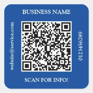 QR Code Bedrijfsnaam Website Promo Deep Blue Vierkante Sticker