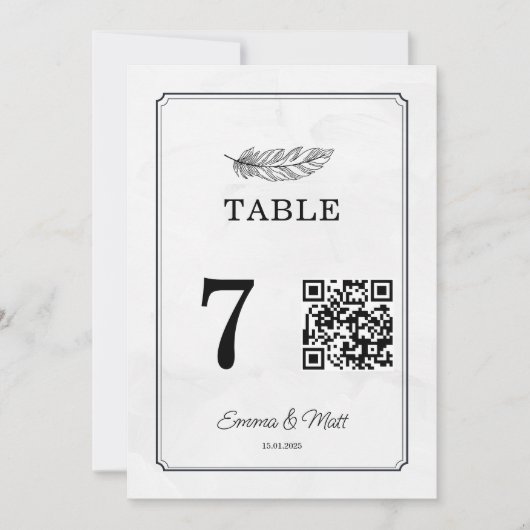 QR Code Beige Elégant Mariage Carte Numéro de tabl (Devant)