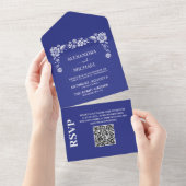 QR Code Bestemming Griekenland Santorini Bruiloft All In One Uitnodiging (Afscheurbaar)