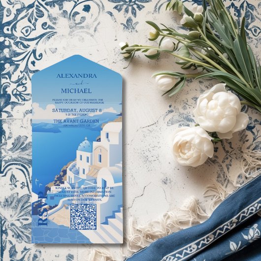 QR Code Bestemming Griekenland Santorini Bruiloft All In One Uitnodiging