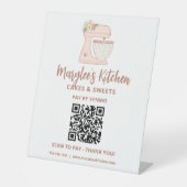 QR-code Betaal hier bankbakkerij gebak Reclamebord Met Voetstuk (Voorkant)
