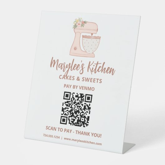 QR-code Betaal hier bankbakkerij gebak Reclamebord Met Voetstuk (Voorkant)