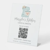 QR-code Betaal hier bankbakkerij gebak Reclamebord Met Voetstuk (Voorkant)