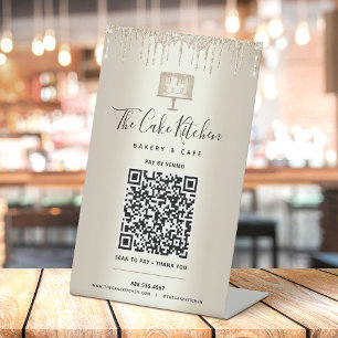QR Code Betaal hier Gold Bakery Cake Glitter Drips Reclamebord Met Voetstuk