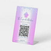 QR Code Betaal Hier Paarse Cupcake Glitter Banketb Reclamebord Met Voetstuk (Voorkant)