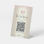 QR-code Betaal hier Roze bankbakkerij Glitter Gold Reclamebord Met Voetstuk (Voorkant)