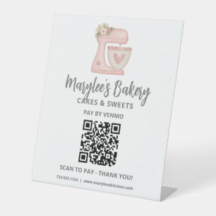 QR-code Betaal hier Roze Mixer Bakkerij voetstuk t Reclamebord Met Voetstuk