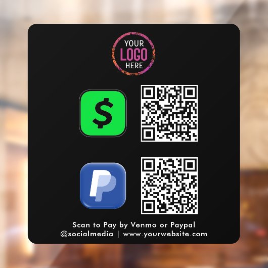 QR Code Betaling | CashApp Paypal Scan om te Betal Raamsticker (Vel 2)