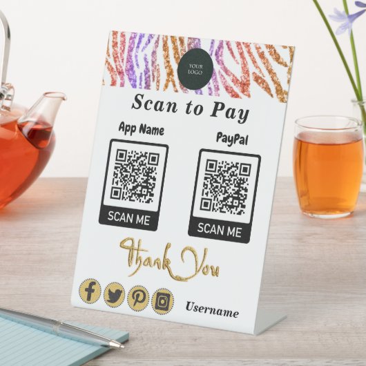 QR-code Betaling Oranje Glitter Zebra Stripes Reclamebord Met Voetstuk (Insitu)