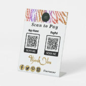 QR-code Betaling Oranje Glitter Zebra Stripes Reclamebord Met Voetstuk (Voorkant)
