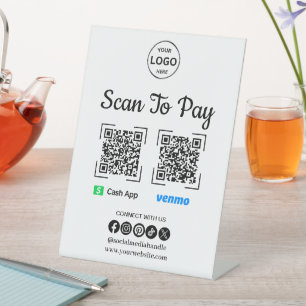 QR Code Betaling Scan naar Betalen Venmo Cash App Reclamebord Met Voetstuk
