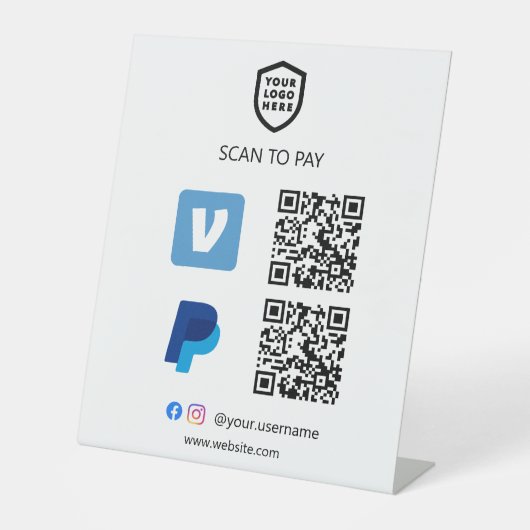 QR-code Betaling | Topwinkel Plus en PayPal-scan Reclamebord Met Voetstuk (Voorkant)