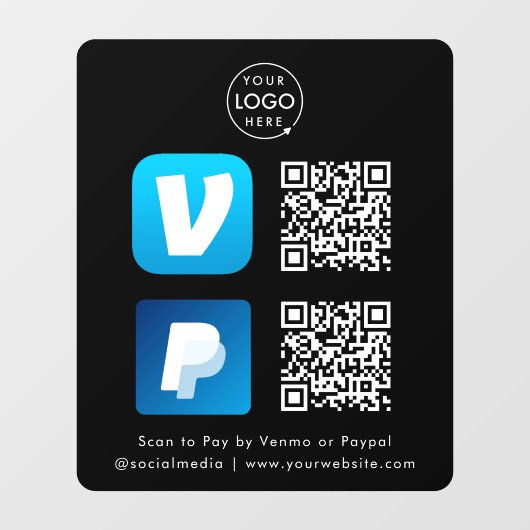 QR-code Betaling | Venmo & PayPal-scan naar zwart  Raamsticker (Vel)