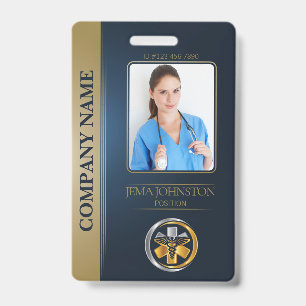 QR-code beveiligings-ID Blauw & Goud Personeelsfot Badge