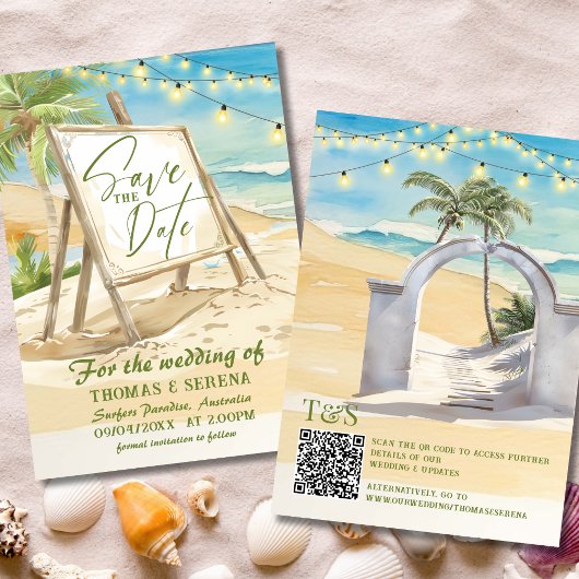 QR-code Bewaar de datum Strand Bruiloft Bestemming Kaart