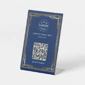 QR-code bijgevoegd Gepersonaliseerde Navy Blue Reclamebord Met Voetstuk (Voorkant)