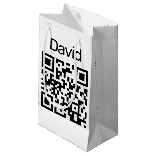 QR code Birthday on White Klein Cadeauzakje (Voorkant Gekanteld)