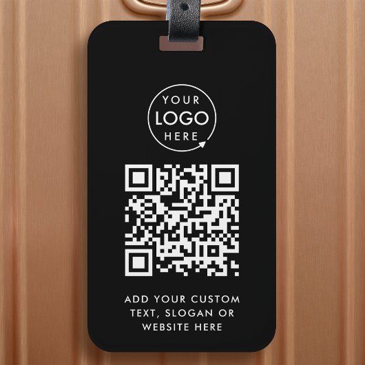 QR-code | Black Business Logo Professional Modern Bagagelabel