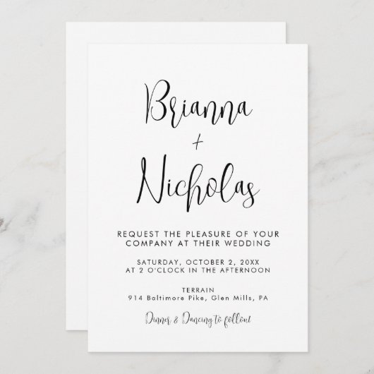 QR Code Black en White Calligraphy Wedding Kaart (Voorkant / Achterkant)