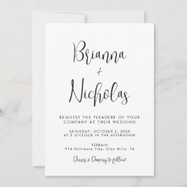 QR Code Black en White Calligraphy Wedding Kaart